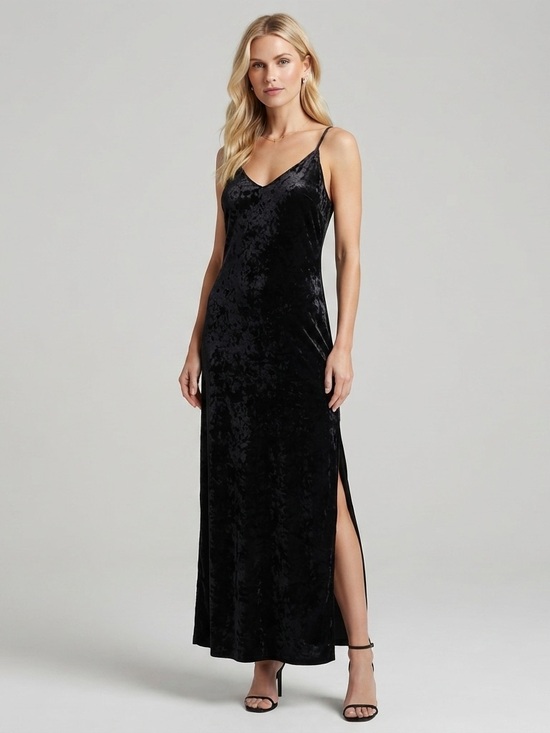 Old Navy Other - Old Navy Velvet Slip Dress with Side Slit Midnight Blue Size Large
